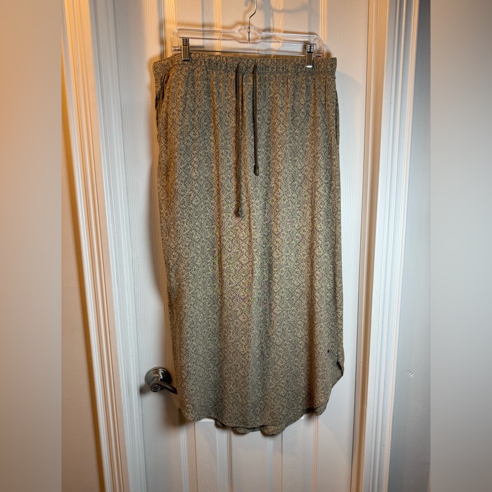 Asymmetrical maxi skirt Eddie Bauer Block Print Drawstring Subtle Cream & Brown